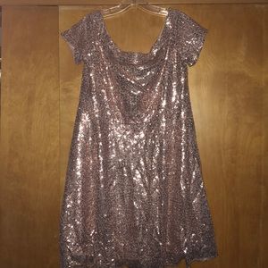 Rose gold sequin fit and flare dress
